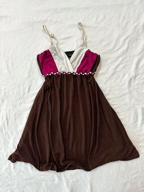 y2k babydoll mini dress — brown pink colorblock cami dress by Hypnotik L - XL